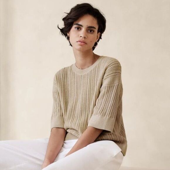 Banana Republic Open Stitch Sweater Plateau Beige Size XL - Picture 1 of 7